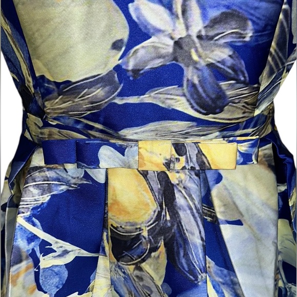 NWT Charm’s Paris Blue Yellow Watercolor Floral Bow Detail Fit & Flare Dress - M - Picture 3 of 9
